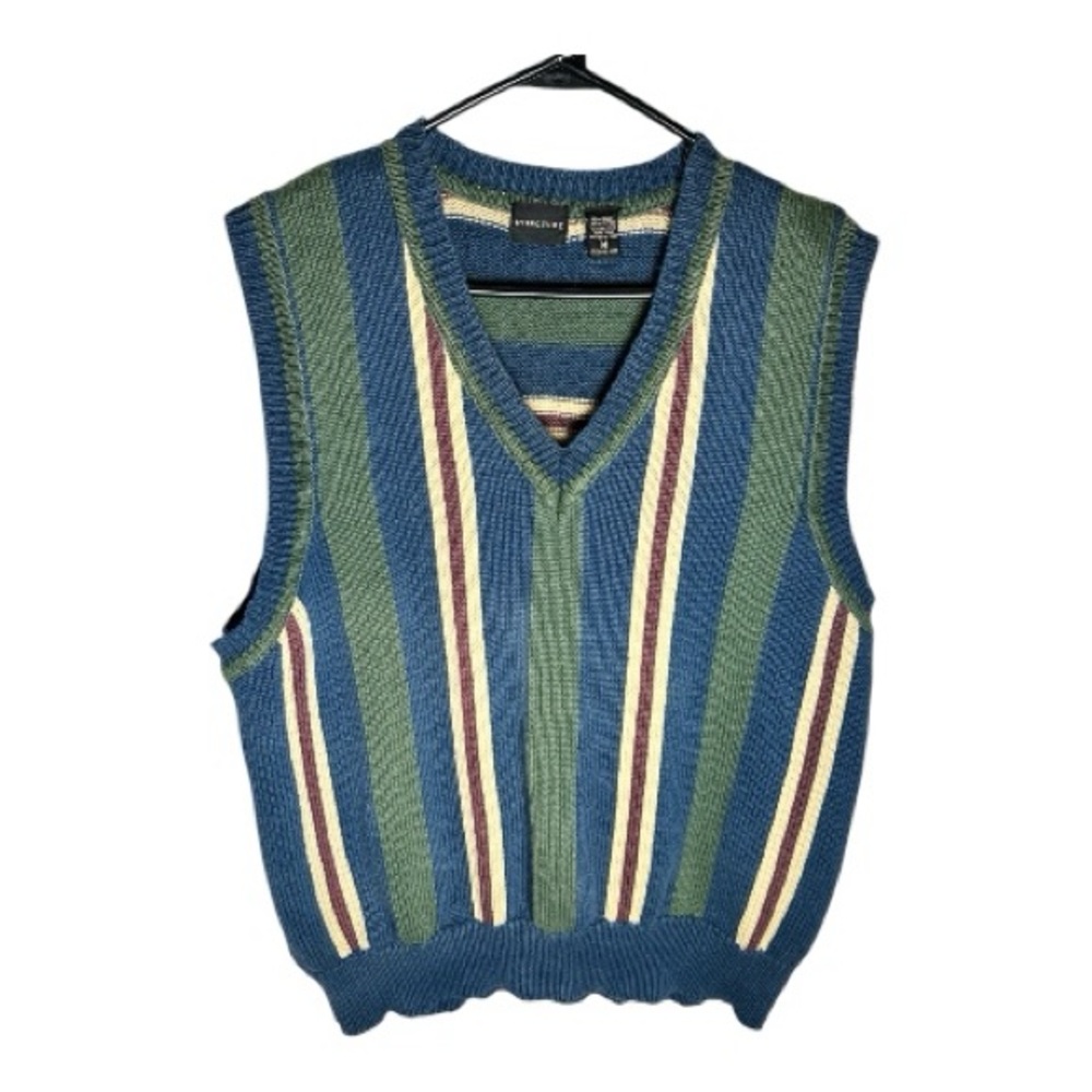 Vintage Y2K Structure V-Neck Striped Sweater Vest Sz M 90’s Academia